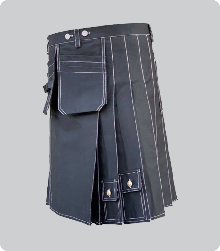 Best Quality Black Stylish Utility Kilt Right Side
