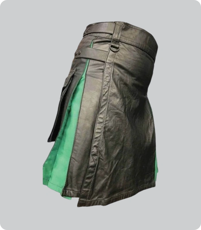 Custom Made Black & Green Hybrid Leather Kilt