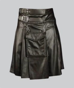 Custom Made Black Leather Kilt