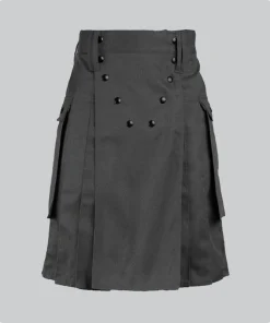 Custom Made Black Stylish Utility Kilt With Butten