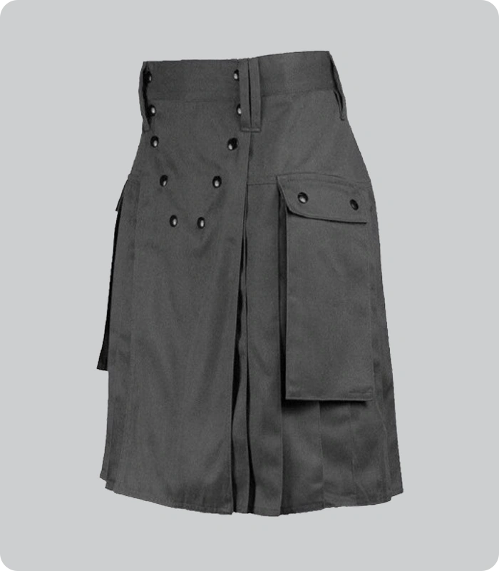 Custom Made Black Stylish Utility Kilt With Butten Back