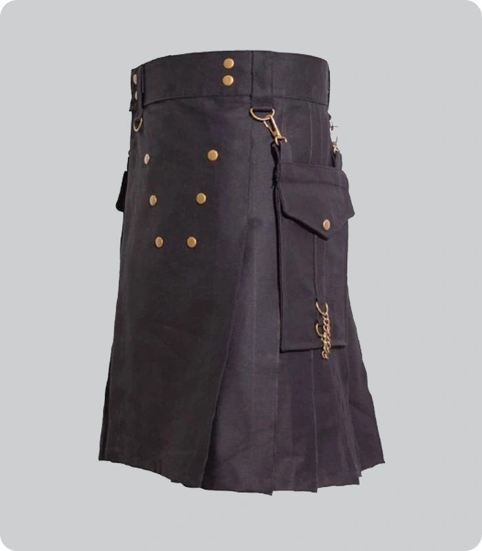 Custom Made Black Utility Kilt side