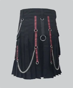 Custom Made Black and Red Belt Utility Kilt With Pockets