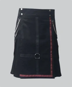 Custom Made Black and Red Belt Utility Kilt With Pockets Back
