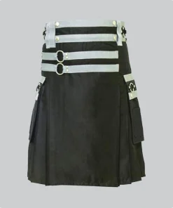 Custom Made Black and White Utility Kilt Side