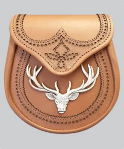 Custom Made Brogued Tan Leather Sporran