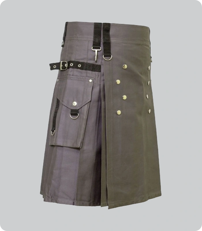 Custom Made Grey Utility Kilt With Pockets Back