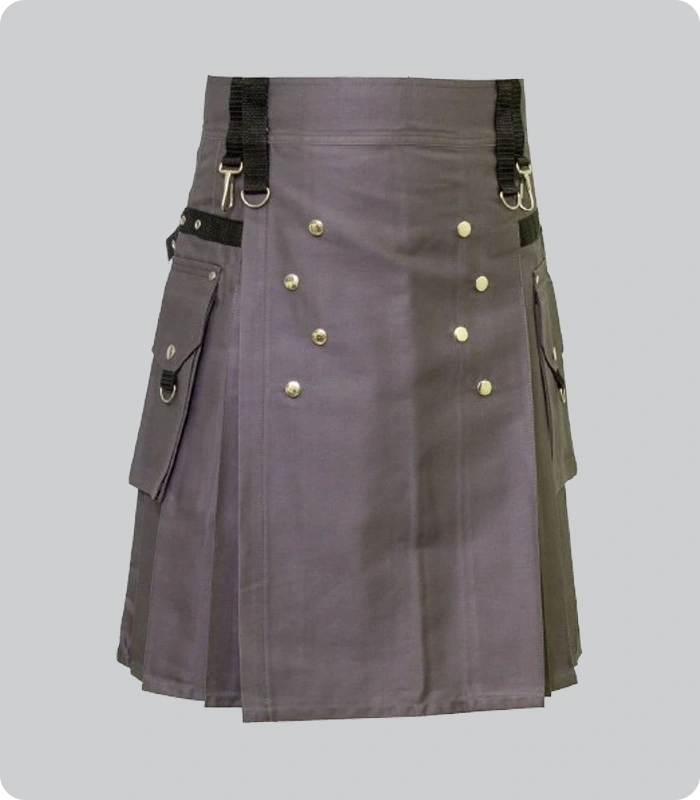 Custom Made Grey Utility Kilt With Pockets