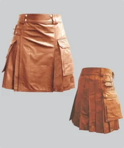 Custom Made Luxurious Brown Leather Kilt Both