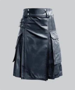 Custom Made Traditional Black Leather Kilt