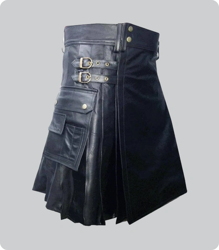 Custom Made Traditional Black Leather Kilt Back
