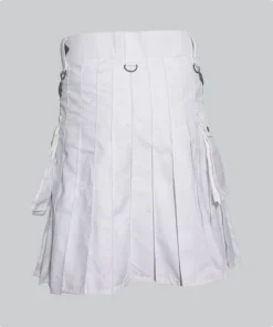 Custom Made White Utility Kilt With Pockets Back