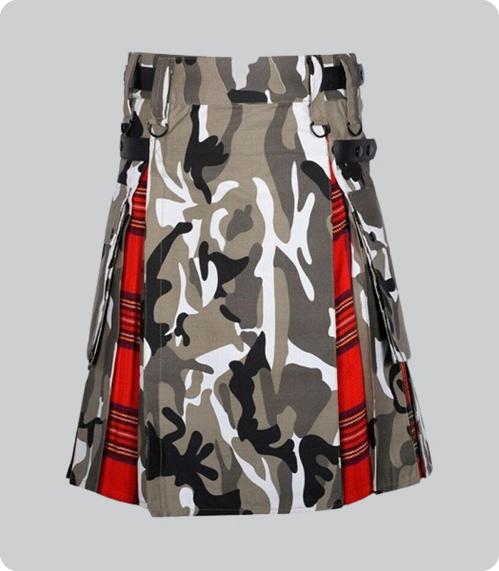 Hand Made Arban Camo Irish Tartan Scottish Utility Cargo Hybrid Kilt