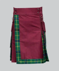 Hand Made Beautiful Burgundy Color Hybrid Kilt