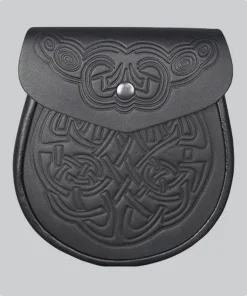 Hand Made Black Celtic Embossed Leather Sporran