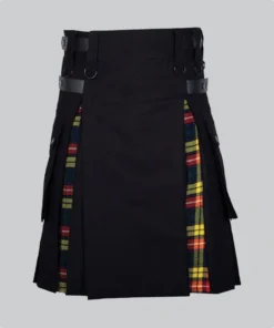 Hand Made Black Cotton Buchanan Tartan Hybrid Kilt