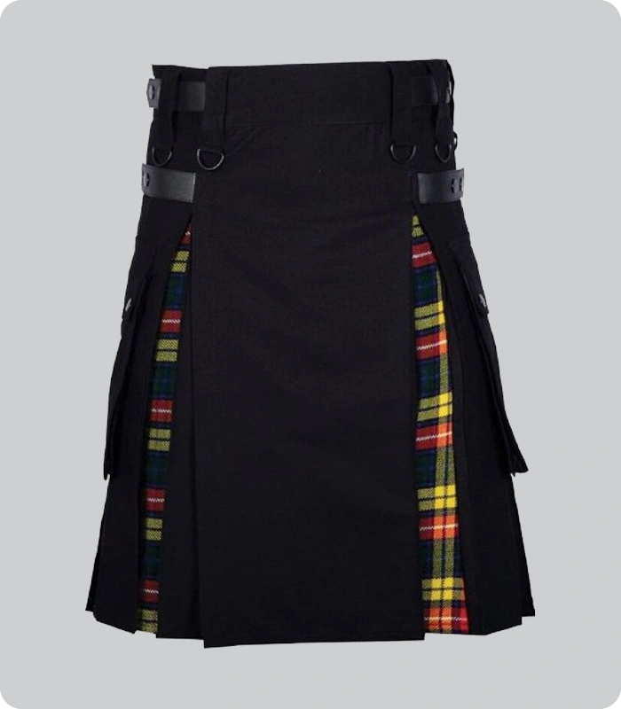 Hand Made Black Cotton Buchanan Tartan Hybrid Kilt