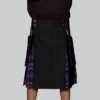 Hand Made Black Cotton Hybrid Kilt With Scotland Tartan