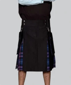 Hand Made Black Cotton Hybrid Kilt With Scotland Tartan