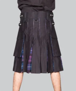 Hand Made Black Cotton Hybrid Kilt With Scotland Tartan back