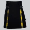 Hand Made Black Cotton Macleod of lewis Tartan Scottish Utility Cargo Hybrid Kilt