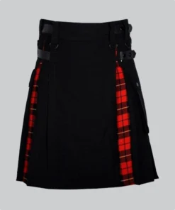 Hand Made Black Cotton Wallace Tartan Scottish Utility Cargo Hybrid Kilt