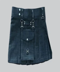 Hand Made Black Denim kilt with Cargo Pockets