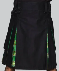 Hand Made Black Hybrid Kilt With Irish Tartan