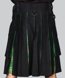 Hand Made Black Hybrid Kilt With Irish Tartan Back