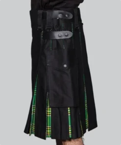 Hand Made Black Hybrid Kilt With Irish Tartan Right Side