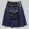 Hand Made Black Leather Denim Kilt