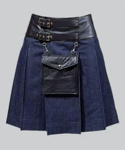 Hand Made Black Leather Denim Kilt