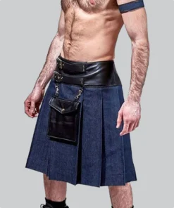 Hand Made Black Leather Denim Kilt back