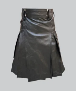 Hand Made Black Leather Fashion Kilt
