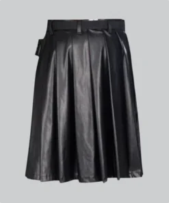 Hand Made Black Leather Full Pleated Kilt Back