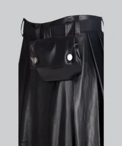 Hand Made Black Leather Full Pleated Kilt side