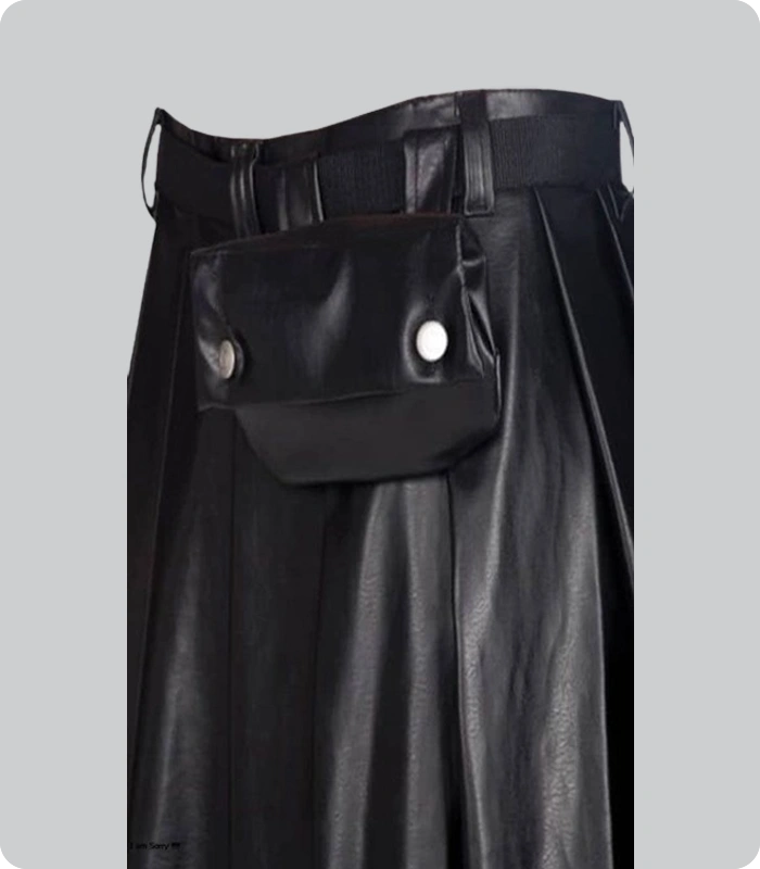 Hand Made Black Leather Full Pleated Kilt side