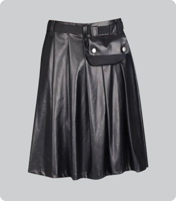 Hand Made Black Leather Full Pleated Kilt