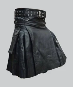 Hand Made Black Leather Kilt For Men