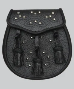 Hand Made Black Leather Sporran With Stud