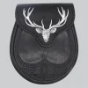 Hand Made Black Stag Head Leather Sporran