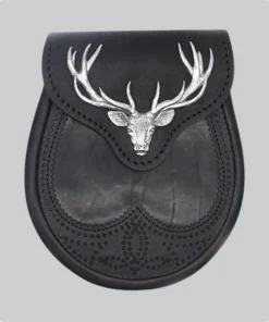 Hand Made Black Stag Head Leather Sporran