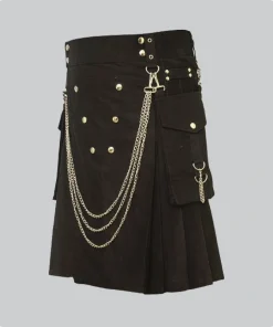 Hand Made Black Utility Kilt Left Side