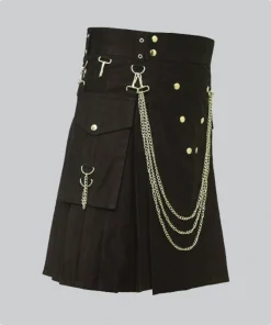 Hand Made Black Utility Kilt Right Side