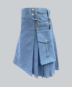 Hand Made Blue Denim Kilt Side
