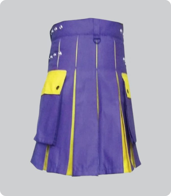Hand Made Blue and Yellow Two Tone Hybrid Kilt Back