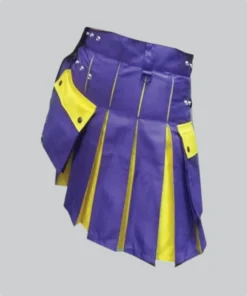 Hand Made Blue and Yellow Two Tone Hybrid Kilt Left Side