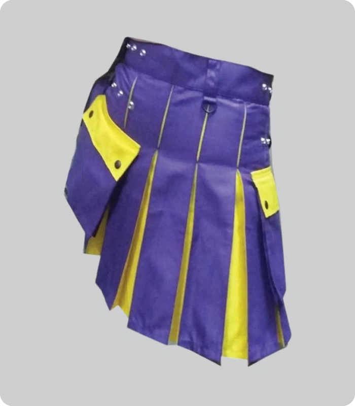 Hand Made Blue and Yellow Two Tone Hybrid Kilt Left Side