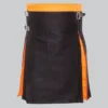 Hand Made Box Pleated Modern Black And Orange Hybrid Kilt