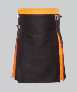 Hand Made Box Pleated Modern Black And Orange Hybrid Kilt